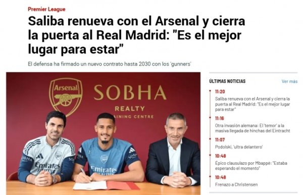 Spanish media pay attention to Saliba s contract renewal: closing the goal of joining Real Madrid; he was originally in Real Madrid s signing plan